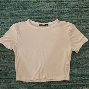 Zara White Fitted Crop T-Shirt
